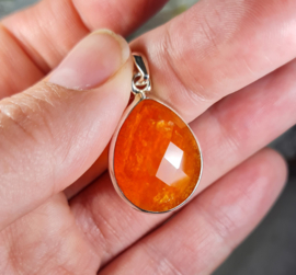 Carneool Facet Druppel Hanger in 925 Sterling Zilver 3,3 cm
