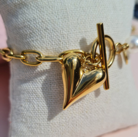 Armband Love Pearls - Rvs en Parels  Goudkleur