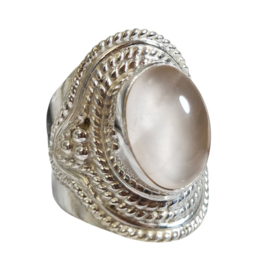 Edelsteen Ring Rozenkwarts Ovaal 925 Sterling Zilver - Maat 17