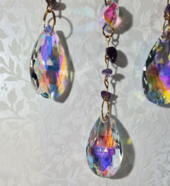 Raamhanger Suncatcher Levensbloem Goudkleur met Amethist