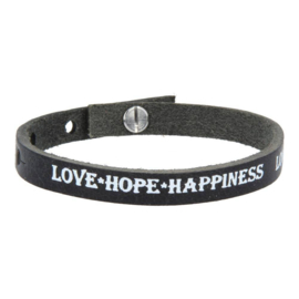 Armband - Tenzy - Love- Hope - Happiness - zwart - Leer