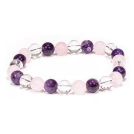 Bracelet Golden Triangle - Amethyst - Rock Crystal - Rose Quartz