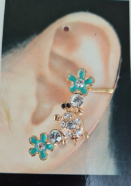 Oorbel - Earcuff - Bloemen & Schildpad - Aqua - 3 cm