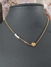 Ketting Flower and Pearls Roestvrij Staal Goudkleur