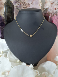 Ketting Flower and Pearls Roestvrij Staal Goudkleur