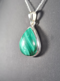 Malachiet Druppel Edelsteen Hanger in 925 Sterling Zilver 3,2 cm