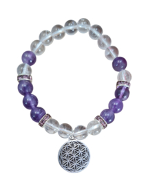 Edelsteen Armband Bergkristal met Amethist Bloem des Levens 8 mm