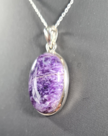 Charoiet Ovaal Edelsteen Hanger in 925 Sterling Zilver 3,7 cm