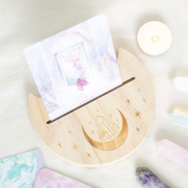 Tarotkaart standaard Halve Maan en kristallen Hout 14 cm