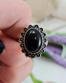 Ring - Zwarte Toermalijn - Verstelbaar - Messing