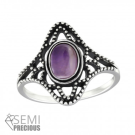 Edelsteen Ring Amethist Ovaal 925 Sterling Zilver - Maat 17