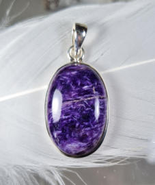 Charoiet Ovaal Edelsteen Hanger in 925 Sterling Zilver 3,7 cm