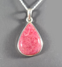 Rhodoniet Druppel Edelsteen Hanger in 925 Sterling Zilver 3,5 cm