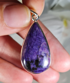 Charoiet Druppel Edelsteen Hanger in 925 Sterling Zilver 4,3 cm