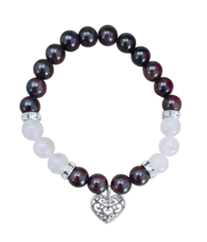 Edelsteen Armband Granaat en Rozenkwarts met hart 8 mm