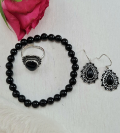 Ring - Zwarte Toermalijn - Verstelbaar - Messing