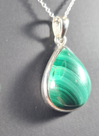 Malachiet Druppel Edelsteen Hanger in 925 Sterling Zilver 3,2 cm