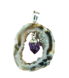 Edelsteen Hanger Agaat Geode Hangende Amethist