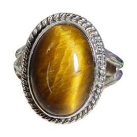 Edelsteen Ring Tijgeroog 925 Sterling Zilver - Maat 16