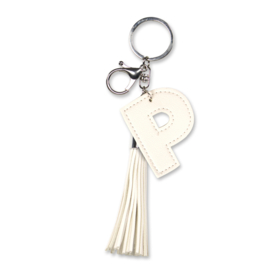 Sleutelhanger - Letter P - wit - tassel