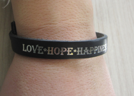 Armband Tenzy Love- Hope - Happiness zwart Leer
