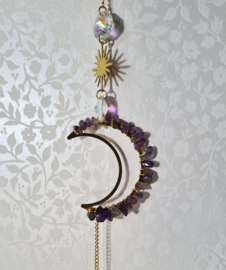 Raamhanger Suncatcher met Amethist Maan en Kristallen Bol