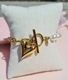 Armband Love Pearls - Rvs en Parels  Goudkleur