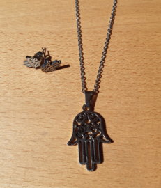 Sieraden Set Hamsa hand - ketting met oorbellen - RVS