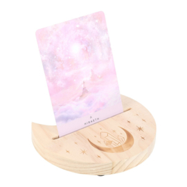 Tarotkaart standaard Halve Maan en kristallen Hout 14 cm