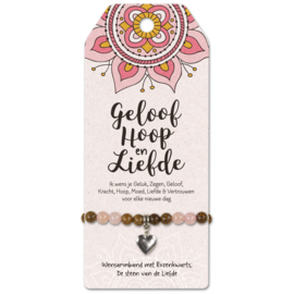 Edelsteen Armband - Geloof, Hoop en Liefde - Vriendschapsarmband - Rozenkwarts