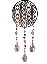 Raamhanger Suncatcher Levensbloem Goudkleur met Amethist