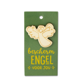 Houten Broche op cadeaukaartje - Beschermengel