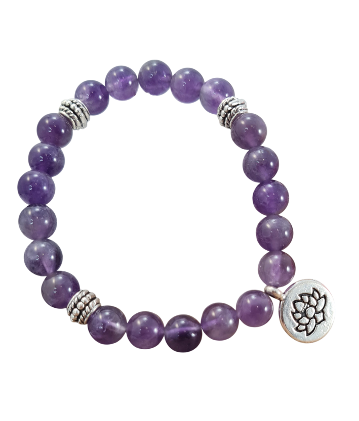 Edelsteen Armband Amethist met Lotus- 8 mm
