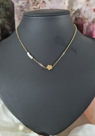 Ketting Flower and Pearls Roestvrij Staal Goudkleur