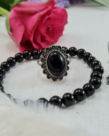 Ring - Zwarte Toermalijn - Verstelbaar - Messing