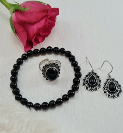 Ring - Zwarte Toermalijn - Verstelbaar - Messing