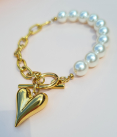 Armband Love Pearls - Rvs en Parels  Goudkleur