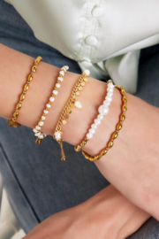 Bedelarmband Pearls Love Roestvrij staal - Goudkleur