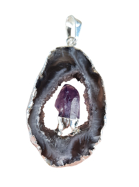Edelsteen Hanger Agaat Geode Staande Amethist Verzilverd