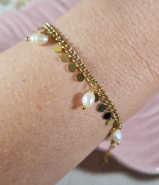 Bedelarmband Pearls Love Roestvrij staal - Goudkleur