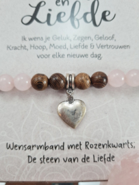 Armband - Geloof, Hoop en Liefde - Vriendschapsarmband - Rozenkwarts Edelsteen