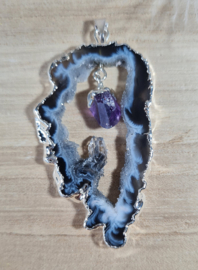 Edelsteen Hanger Agaat Geode Hangende Amethist Verzilverd