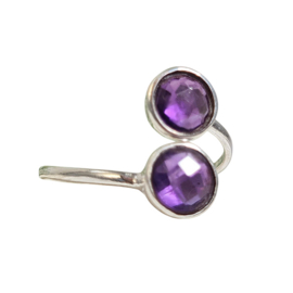 Edelsteen Ring Amethist Rond 925 Sterling Zilver - Maat 17