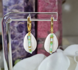 Oorbellen Shell - Stainless Steel Groen en Goud