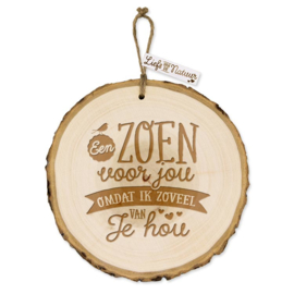 Boomschijf Wanddecoratie - Een zoen voor jou - Boomstam - 13 cm