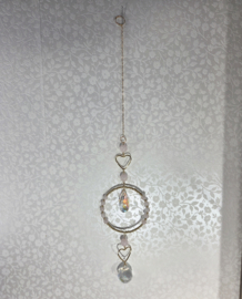 Raamhanger Suncatcher Harten met Rozenkwarts 34 cm roze