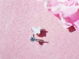 Oorbel Earcuff Vlinder roze wit stras