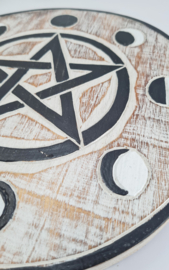Muurdecoratie Pentagram met Maanfasen Hout