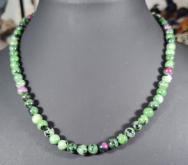 Edelsteen Ketting Robijn in Zoïsiet ronde kralen 6 mm - 45 cm