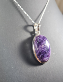 Charoiet Ovaal Edelsteen Hanger in 925 Sterling Zilver 3,7 cm